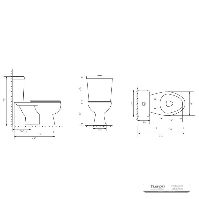 YS22203	2-piece ceramic toilet, enlongated S-trap toilet, TISI/SNI certified toilet;