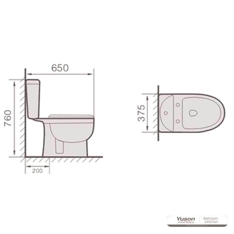 YS22207S	2-piece ceramic toilet, close coupled S-trap washdown toilet;