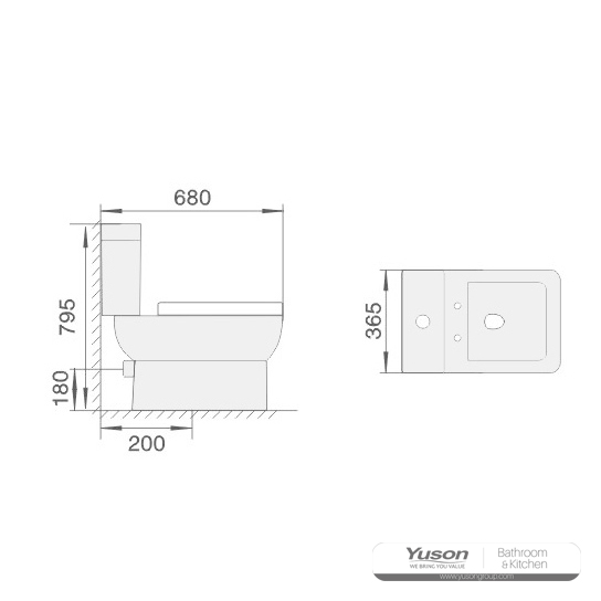 YS22240S	Retro design 2-piece ceramic toilet, close coupled P-trap washdown toilet;