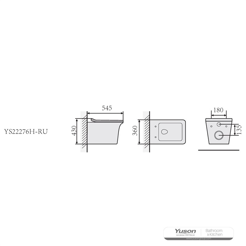 YS22276H	Wall-hung ceramic toilet, Rimless Wall-mounted toilet, washdown;