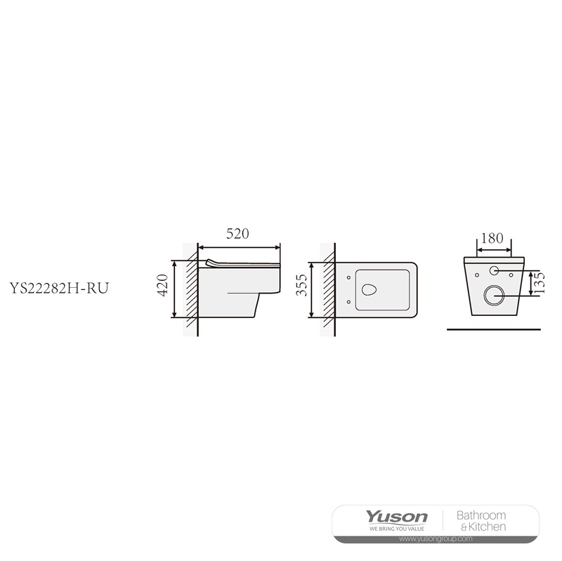 YS22282H	Wall-hung ceramic toilet, Rimless Wall-mounted toilet, washdown;