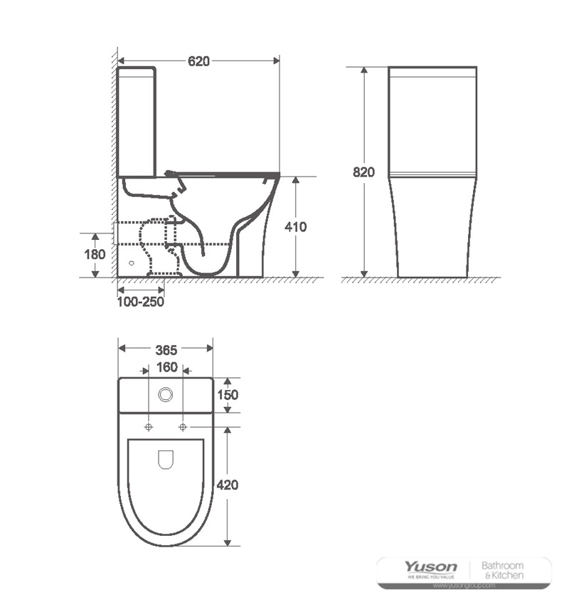 YS22294P2	2-piece Rimless ceramic toilet, P-trap washdown toilet;