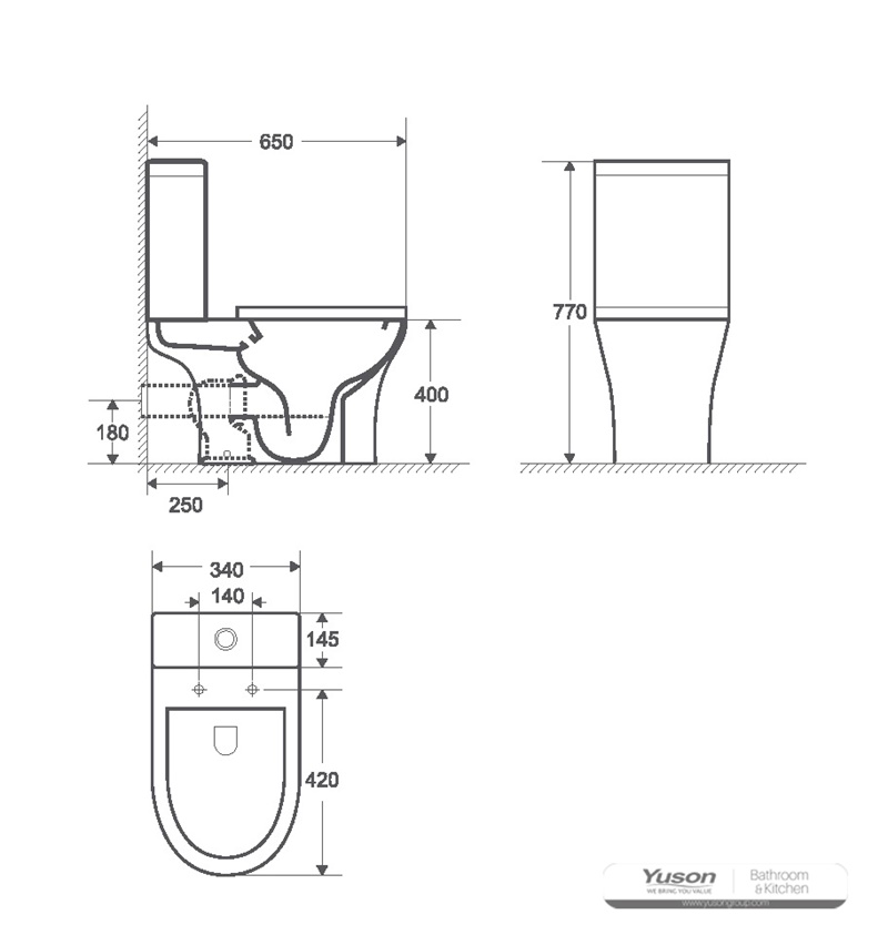 YS22294P	2-piece Rimless ceramic toilet, P-trap washdown toilet;