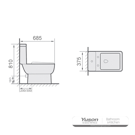 YS22305P2	2-piece ceramic toilet, P-trap washdown toilet;