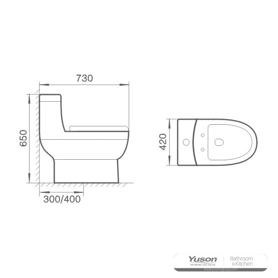 YS24252	One piece ceramic toilet, siphonic;