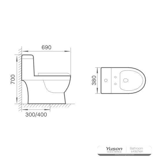 YS24253	One piece ceramic toilet, siphonic;