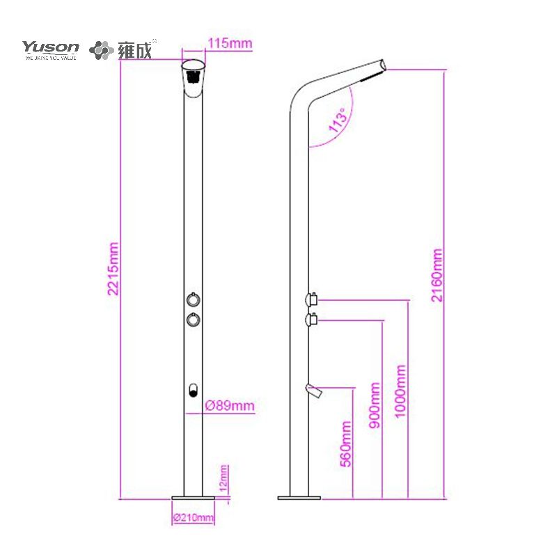 YS78660 3-Function 304 or 316l Outdoor Pool Shower Column For Poolside Resorts, Beachfront High Corrosion Area With Foot Spray