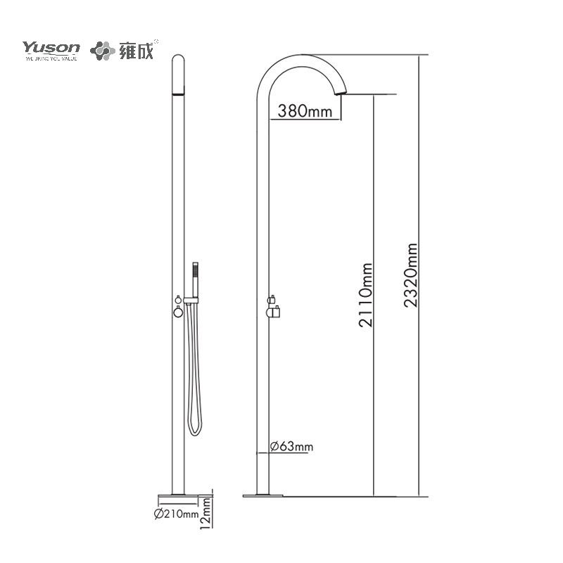 YS78666 2-Function 304 or 316l Outdoor Pool Shower Column For Poolside Resorts, Beachfront High Corrosion Area Sleek Design