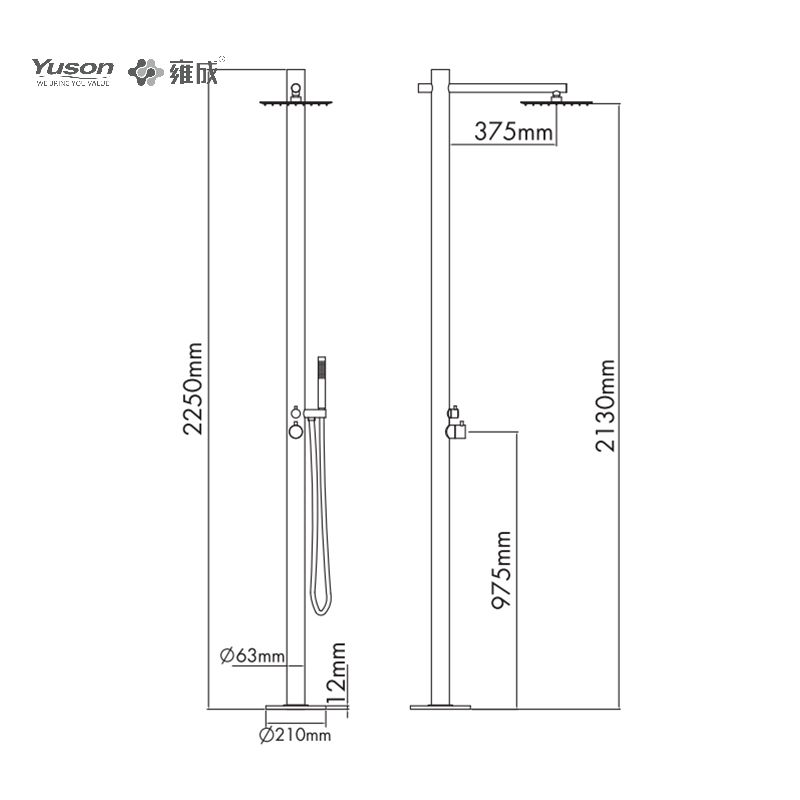 YS78669 2-Function 304 or 316l Outdoor Pool Shower Column For Poolside Resorts, Beachfront High Corrosion Area