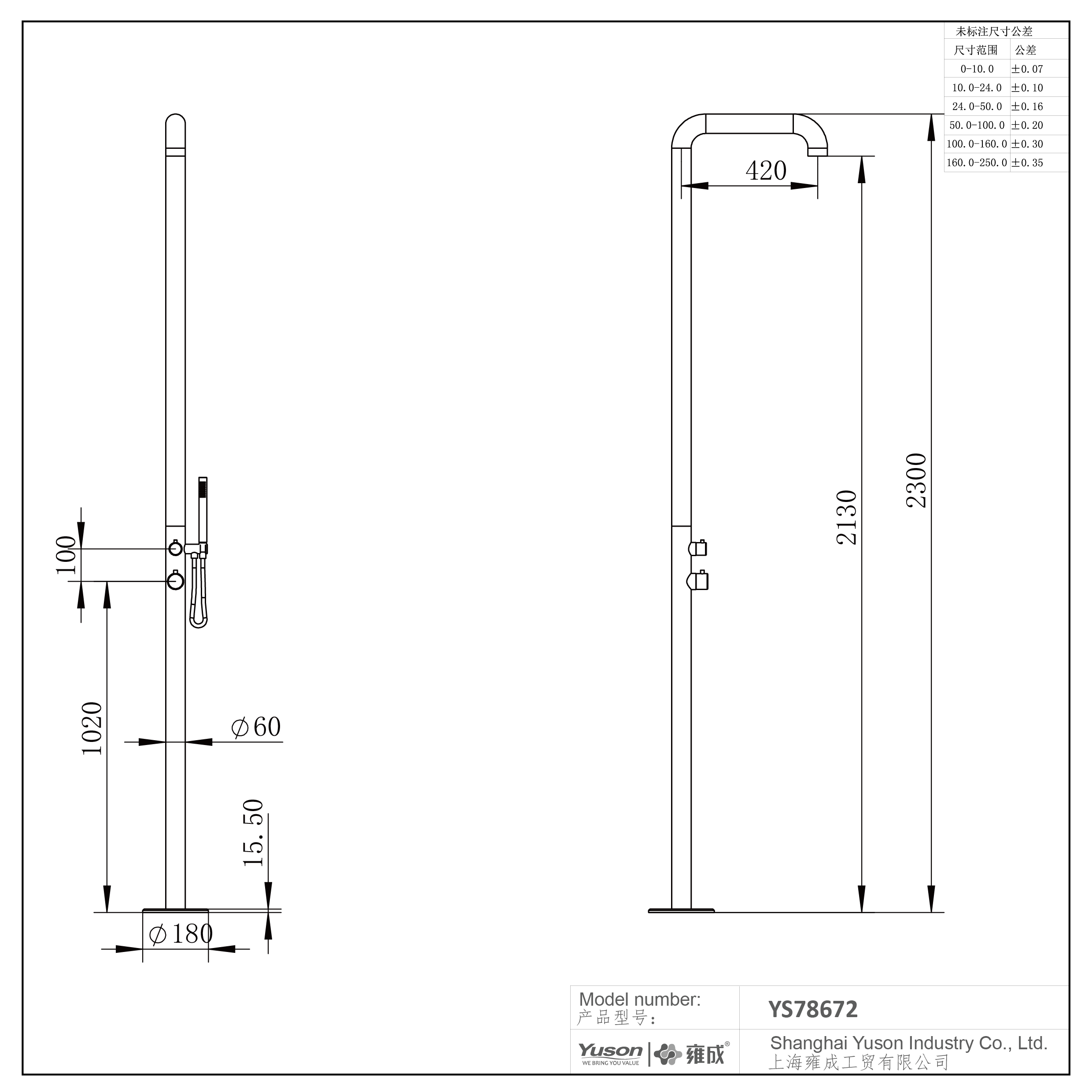 YS78672 2-Function 304 or 316l Outdoor Pool Shower Column For Poolside Resorts, Beachfront High Corrosion Area