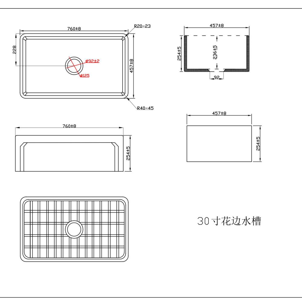 YS27102-3018	Manufacturer 30x18 Inch FFC Fine Fireclay China Apron front kitchen sink single Farm sink