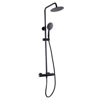 YS34133B	Square shower column, matt black rain shower column with thermostatic faucet, height adjustable;