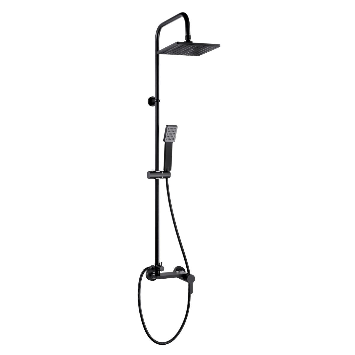 YS34197B	Matt black shower column, rain shower column with shelf faucet, height adjustable;