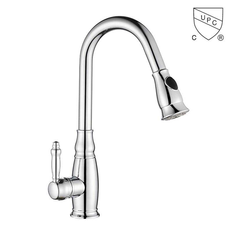 C0056-1	UPC, CUPC certified brass faucet 1-handle deck mount pull-out handle/lever kitchen faucet;