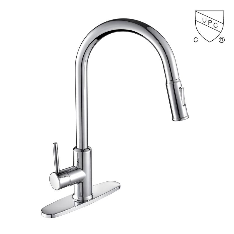 C0068	UPC, CUPC certified brass faucet 1-handle deck mount pull-out handle/lever kitchen faucet;