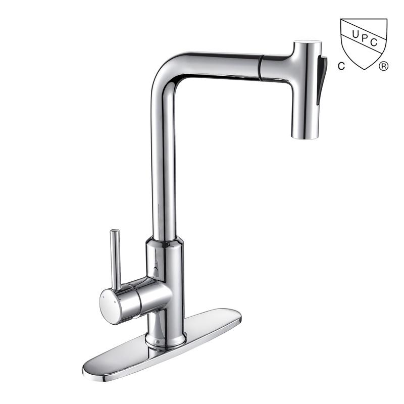 C0069	UPC, CUPC certified brass faucet 1-handle deck mount pull-out handle/lever kitchen faucet;