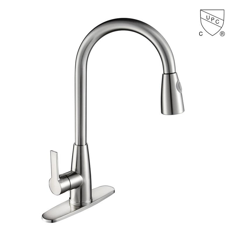 C0072	UPC, CUPC certified brass faucet 1-handle deck mount pull-out handle/lever kitchen faucet;
