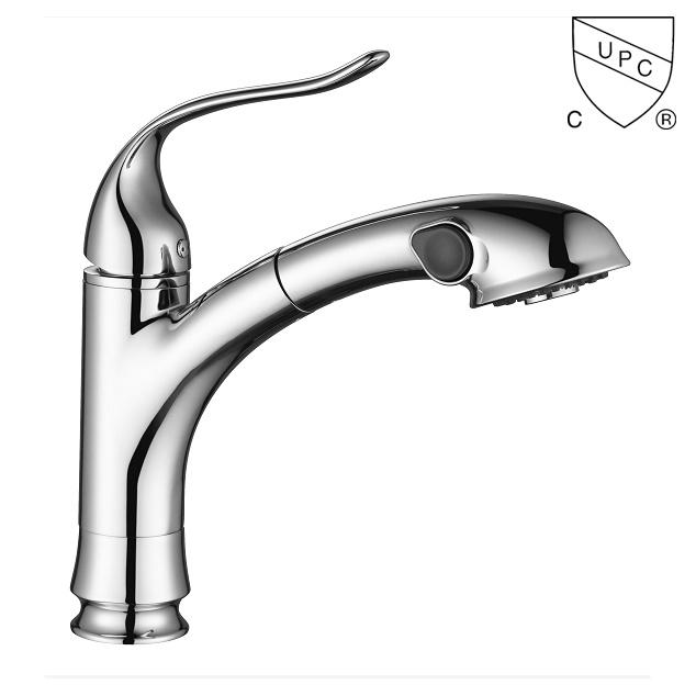 C0073	UPC, CUPC certified brass faucet 1-handle deck mount pull-out handle/lever kitchen faucet;