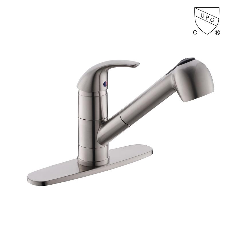 C0074	UPC, CUPC certified brass faucet 1-handle deck mount pull-out handle/lever kitchen faucet;