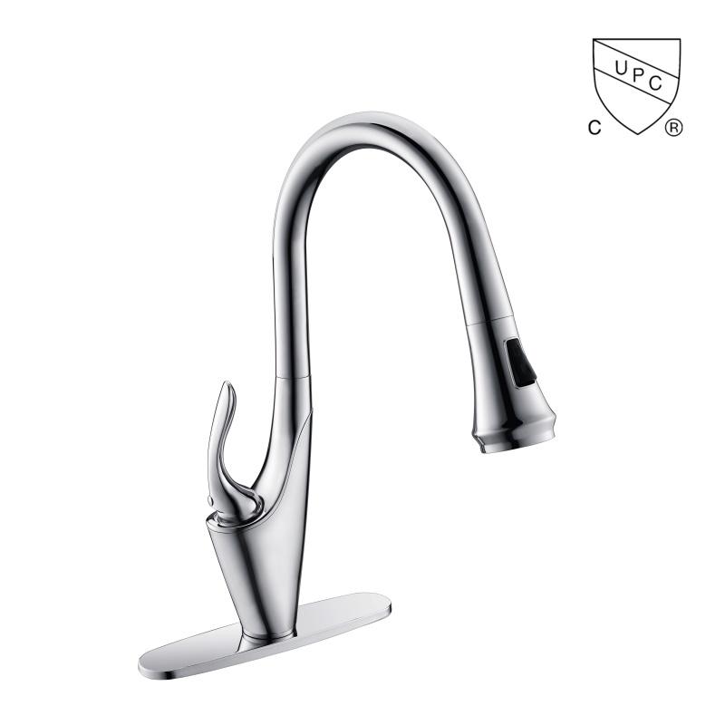 C0076	UPC, CUPC certified brass faucet 1-handle deck mount pull-out handle/lever kitchen faucet;