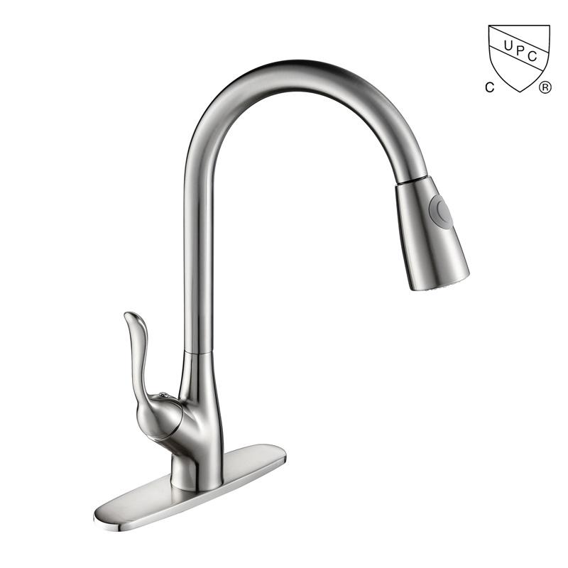 C0079	UPC, CUPC certified brass faucet 1-handle deck mount pull-out handle/lever kitchen faucet;