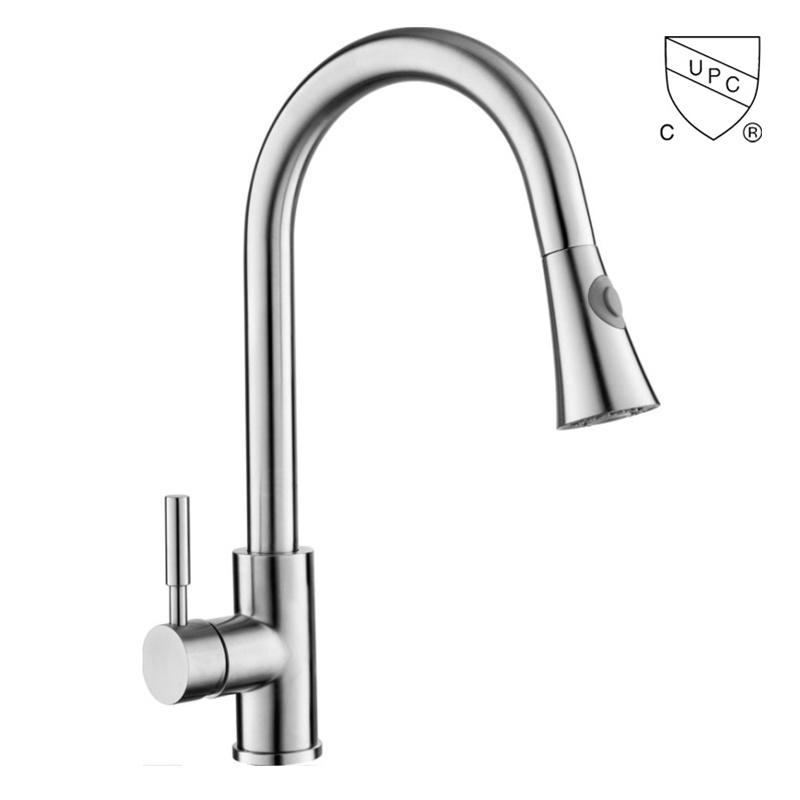 C0088	UPC, CUPC certified brass faucet 1-handle deck mount pull-out handle/lever kitchen faucet;