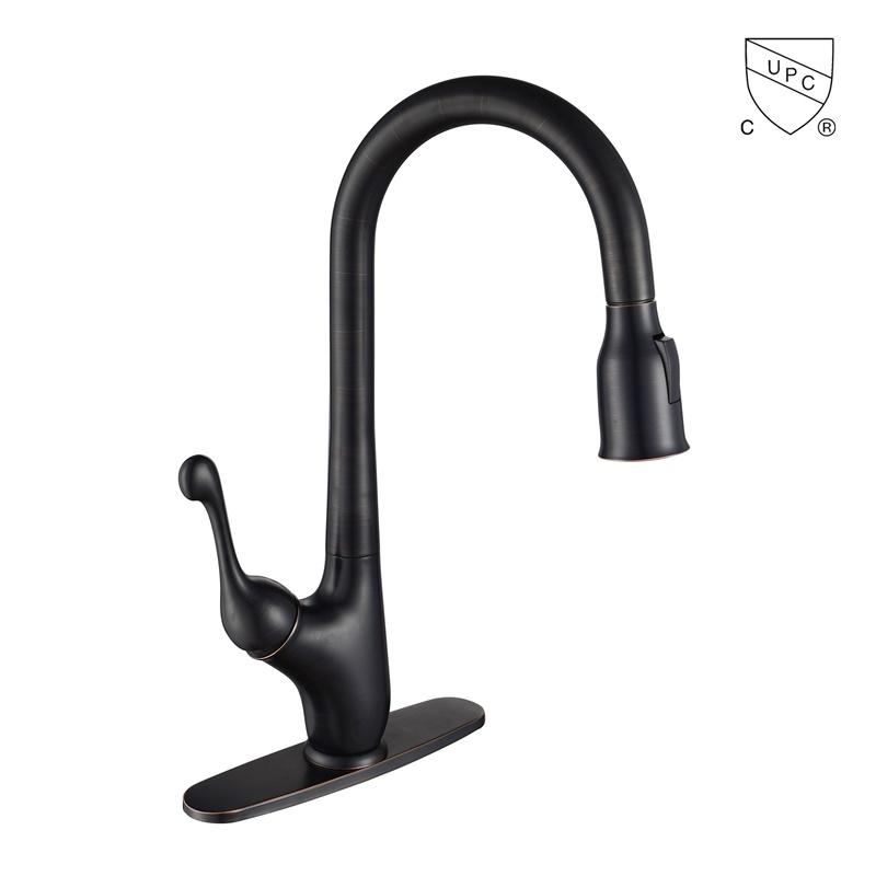 C0091	UPC, CUPC certified brass faucet 1-handle deck mount pull-out handle/lever kitchen faucet;