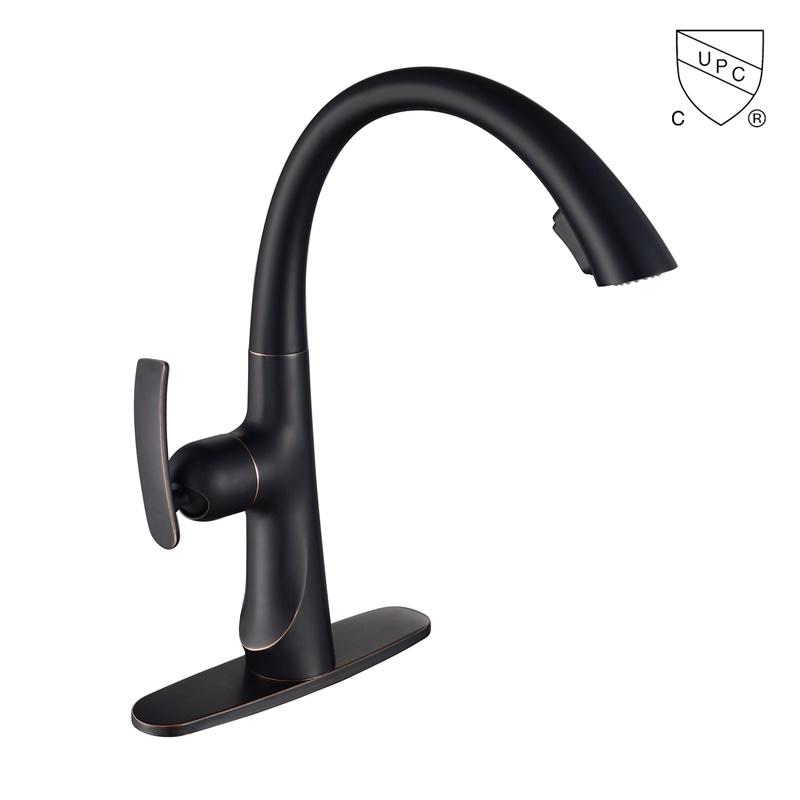 C0093	UPC, CUPC certified brass faucet 1-handle deck mount pull-out handle/lever kitchen faucet;
