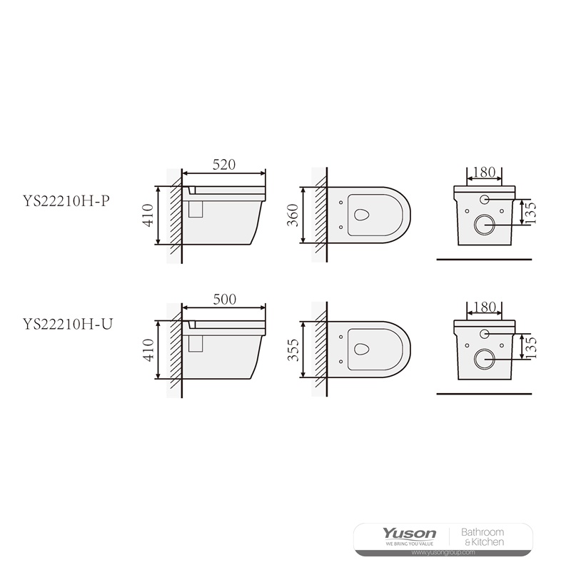 YS22210H	Wall-hung ceramic toilet, Wall-mounted toilet, washdown;