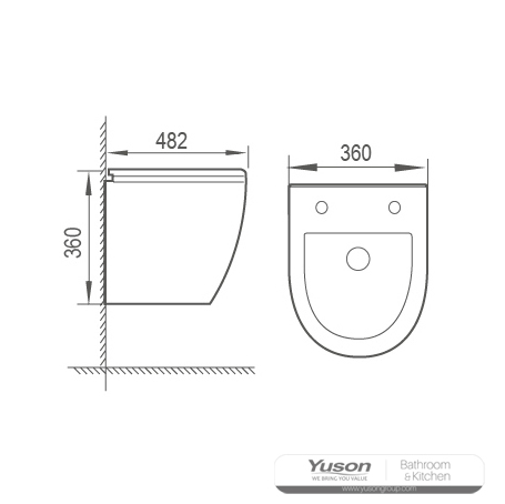 YS22216H	Wall-hung ceramic toilet, Rimless Wall-mounted toilet, washdown;