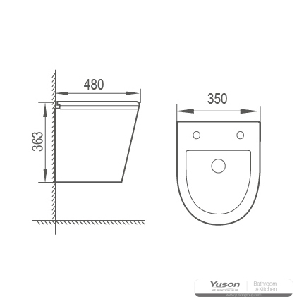 YS22217H	Wall-hung ceramic toilet, Rimless Wall-mounted toilet, washdown;