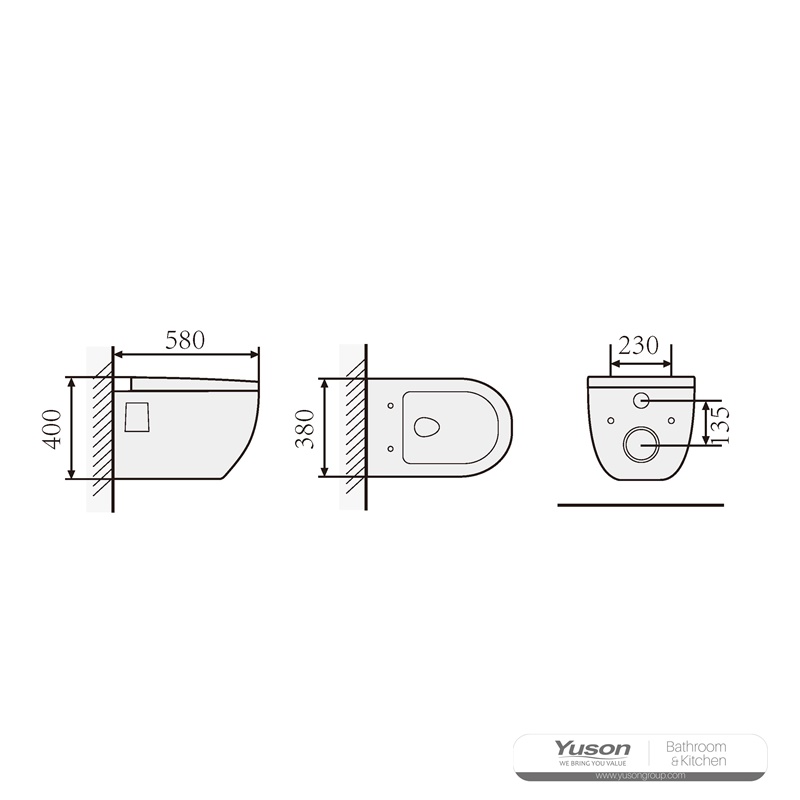 YS22235H	Wall-hung ceramic toilet, Wall-mounted toilet, washdown;