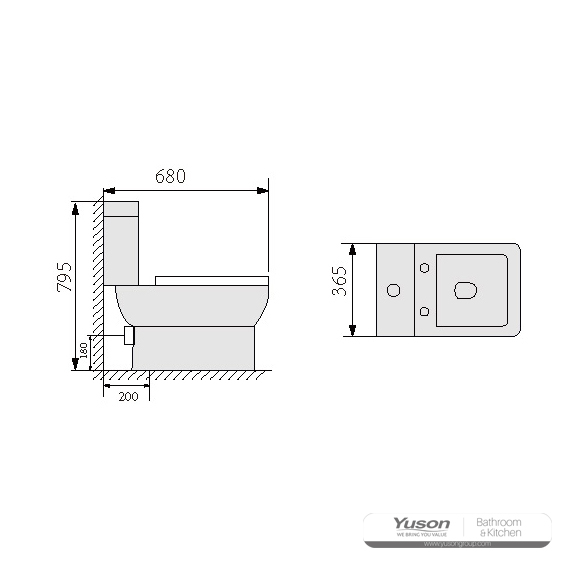 YS22240P	2-piece ceramic toilet, close coupled P-trap washdown toilet;