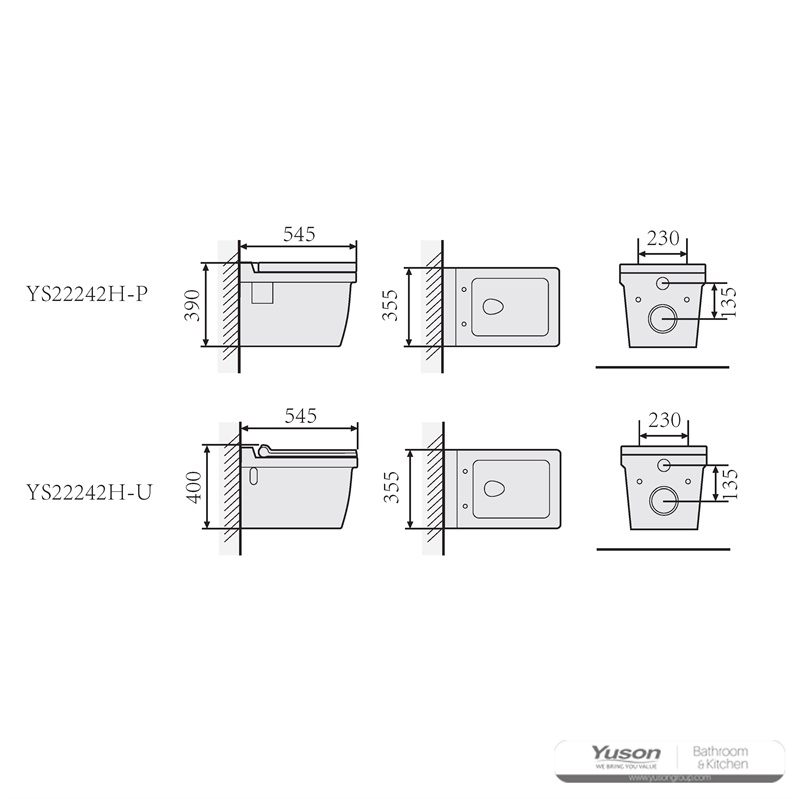 YS22242H	Wall-hung ceramic toilet, Wall-mounted toilet, washdown;