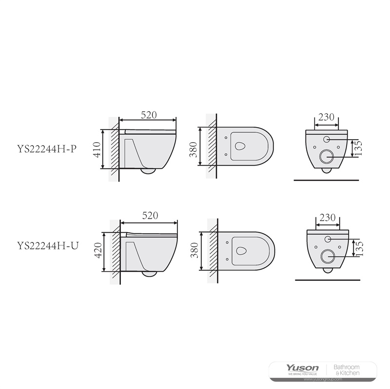 YS22244H	Wall-hung ceramic toilet, Wall-mounted toilet, washdown;