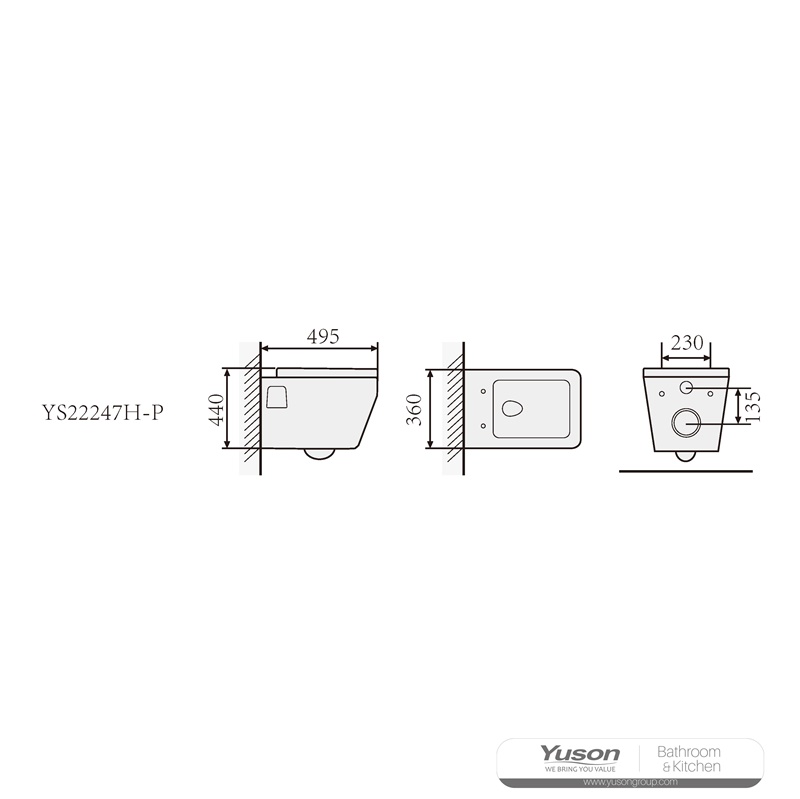 YS22247H	Wall-hung ceramic toilet, Wall-mounted toilet, washdown;