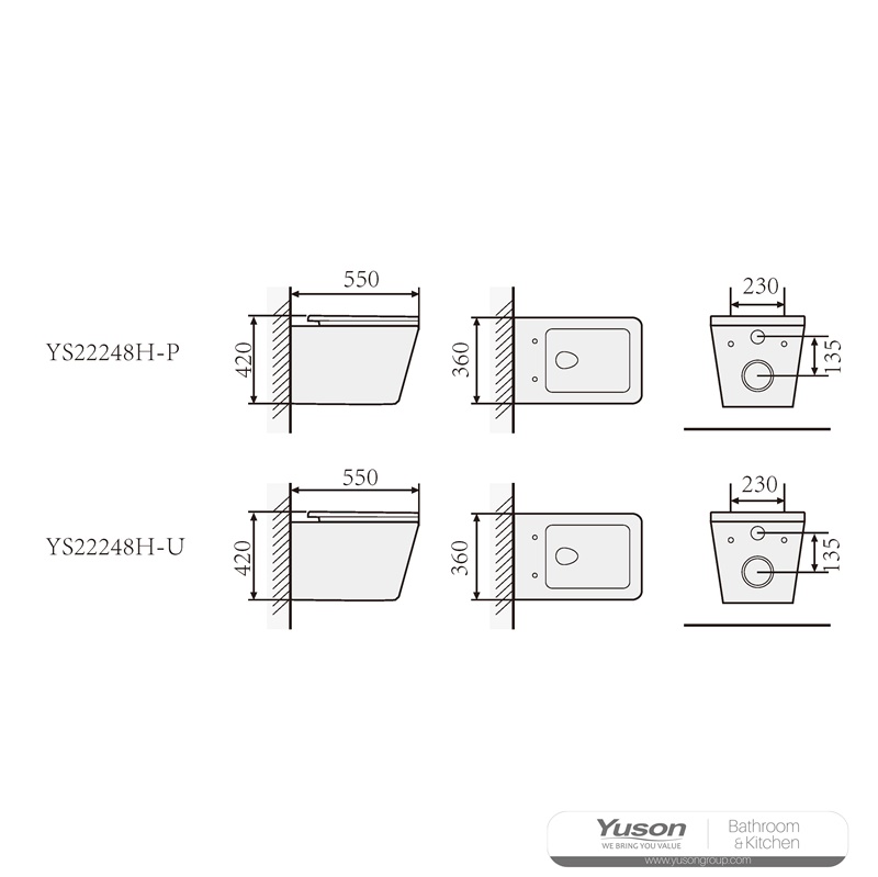 YS22248H	Wall-hung ceramic toilet, Wall-mounted toilet, washdown;