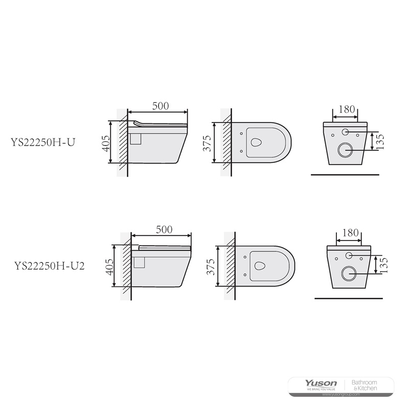 YS22250H	Wall-hung ceramic toilet, Wall-mounted toilet, washdown;