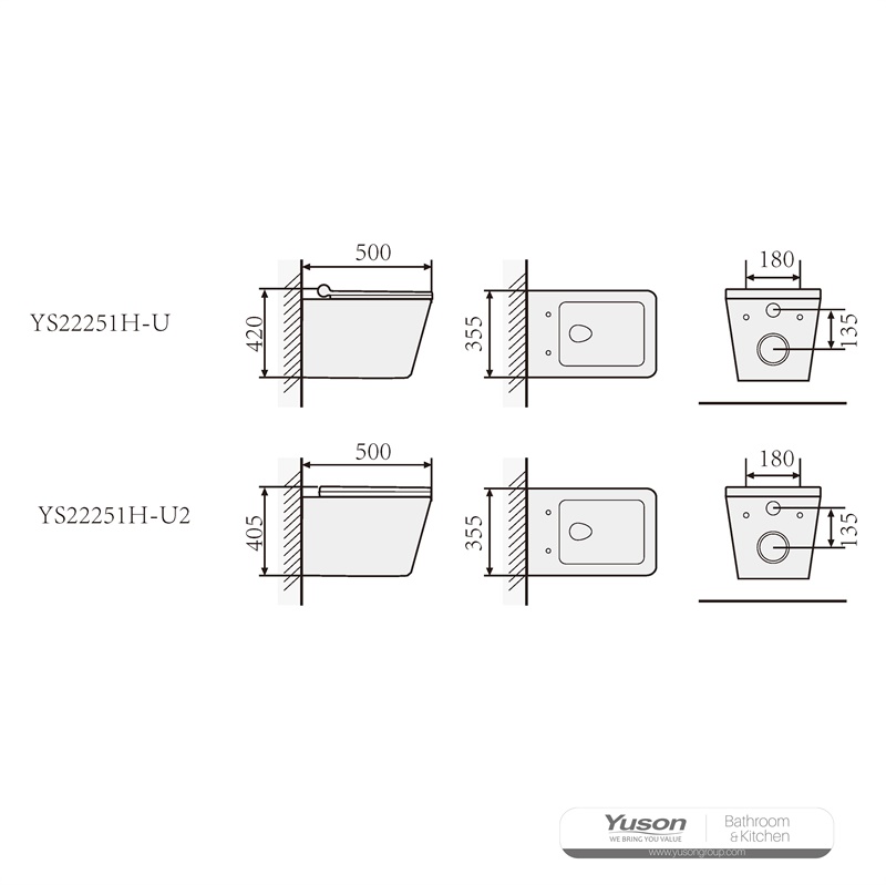 YS22251H	Wall-hung ceramic toilet, Wall-mounted toilet, washdown;