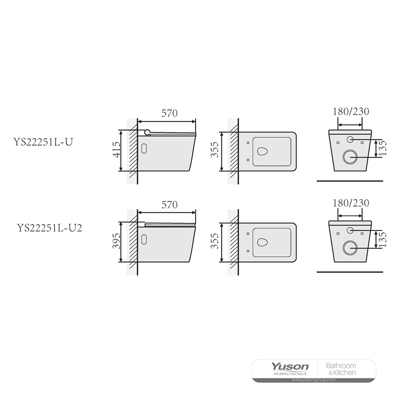 YS22251L	Wall-hung ceramic toilet, Wall-mounted toilet, washdown;
