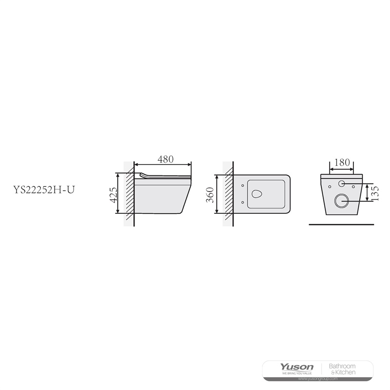 YS22252H	Wall-hung ceramic toilet, Wall-mounted toilet, washdown;