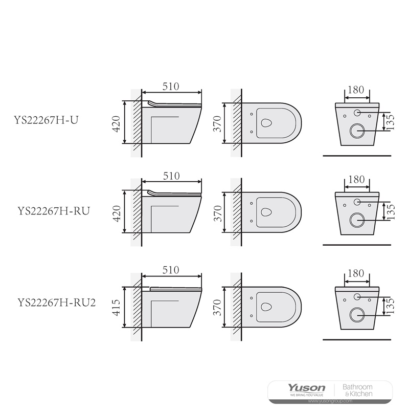 YS22267H	Wall-hung ceramic toilet, Wall-mounted toilet, washdown;