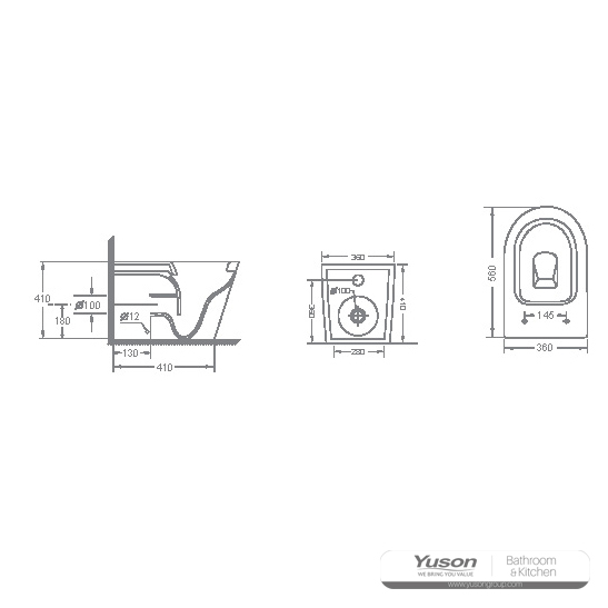 YS22268F	Single standing ceramic toilet, Rimless, P-trap washdown toilet;