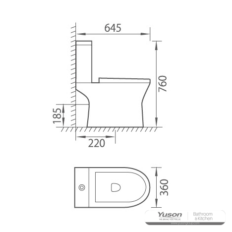 YS22274	2-piece Rimless ceramic toilet, P-trap washdown toilet;
