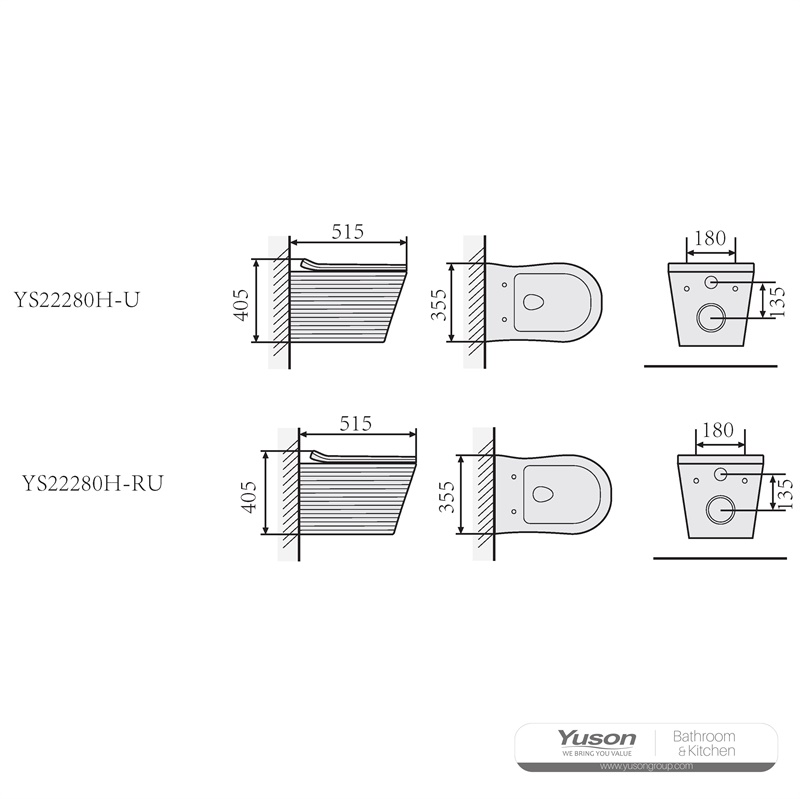 YS22280H	Wall-hung ceramic toilet, Wall-mounted toilet, washdown;
