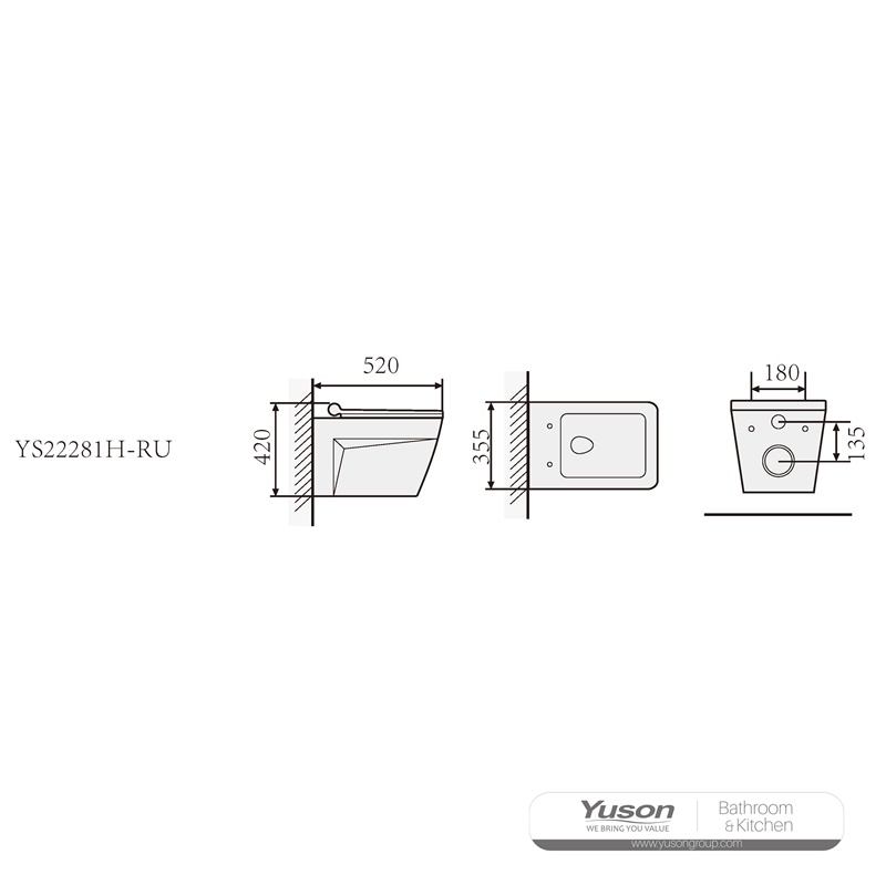 YS22281H	Wall-hung ceramic toilet, Rimless Wall-mounted toilet, washdown;