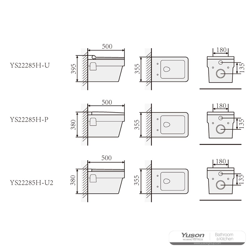 YS22285H	Wall-hung ceramic toilet, Wall-mounted toilet, washdown;