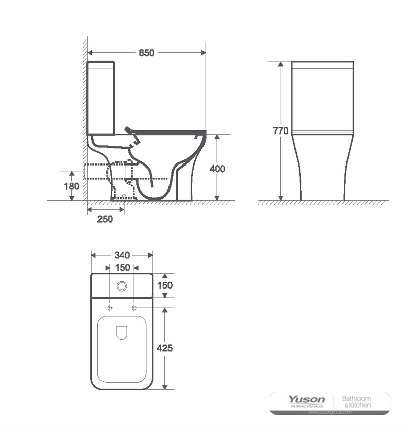 YS22291P	2-piece Rimless ceramic toilet, P-trap washdown toilet;