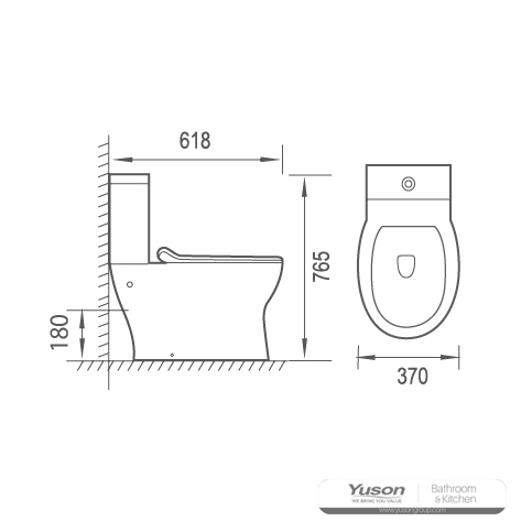 YS22292	2-piece Rimless ceramic toilet, P-trap washdown toilet;
