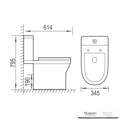 YS22295	2-piece Rimless ceramic toilet, P-trap washdown toilet;